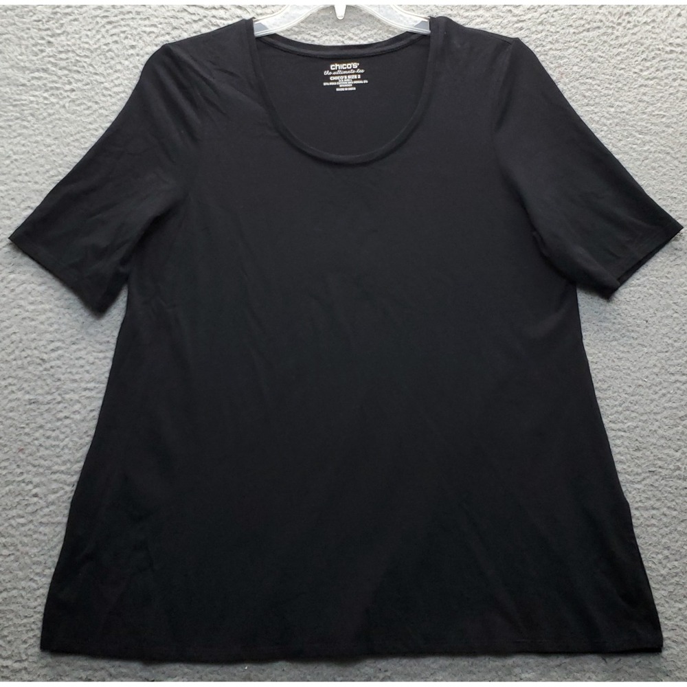 Chico's The Ultimate Tee Womens Large Black Short Sleeve Casual Summer Pullover